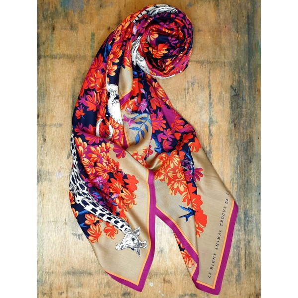 Inoui Editions šilko ir modalo skara BESTIAIRE FUCHSIA